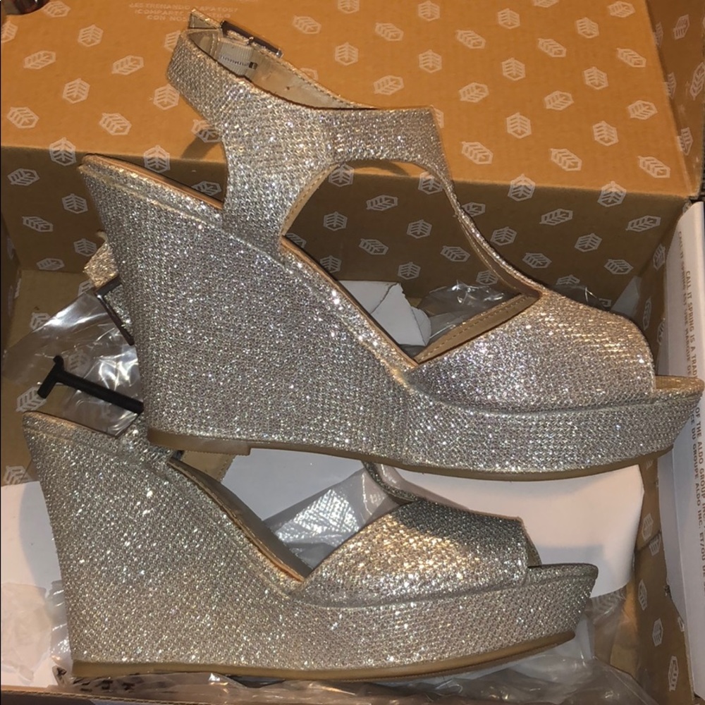 Wedge silver glitter heels